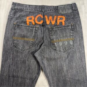 Rocawear Printed Jeans Baggy Washed Black Straight Fit Men's Sz 40 Hip Hop Baggy